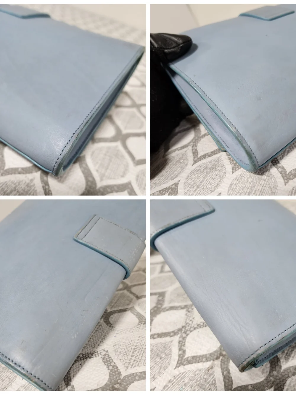YVES SAINT LAURENT Calfskin Leather Ligne Y Clutch Bag Blue